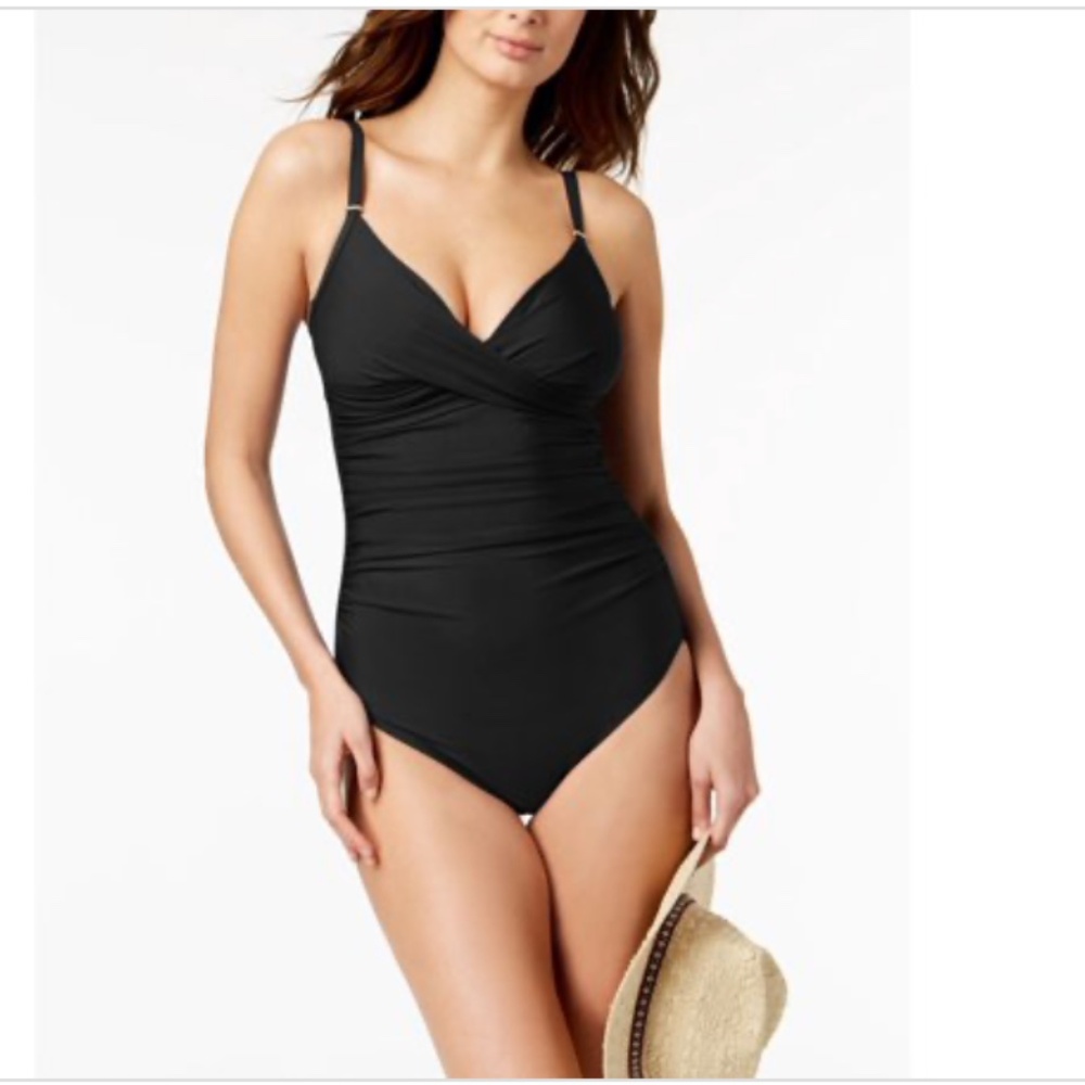 NWT Calvin Klein Women's Twist Tankini One Piece Swimsuit - Black -